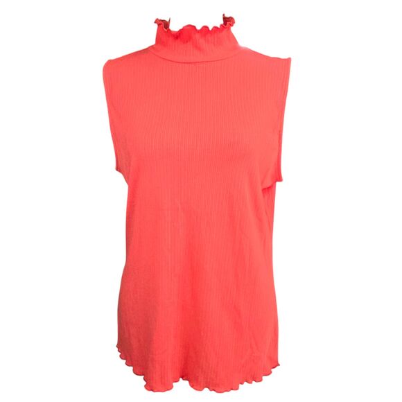 NWT Ann Taylor Ribbed Ruffled Turtleneck Shell Salmon Size Women's Large - Picture 1 of 7